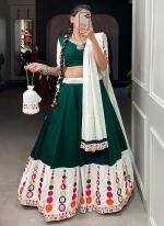 Pure Cotton Green Navratri Wear Mirror Work Readymade Ready To Wear Lehenga Choli